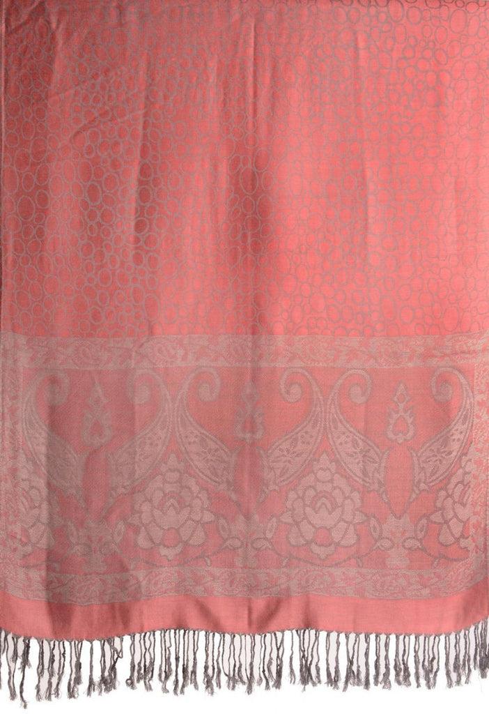 Liss Kiss Grey Circles And Grey Flowers On Soft Pink Pashmina With Tassels - Scarf