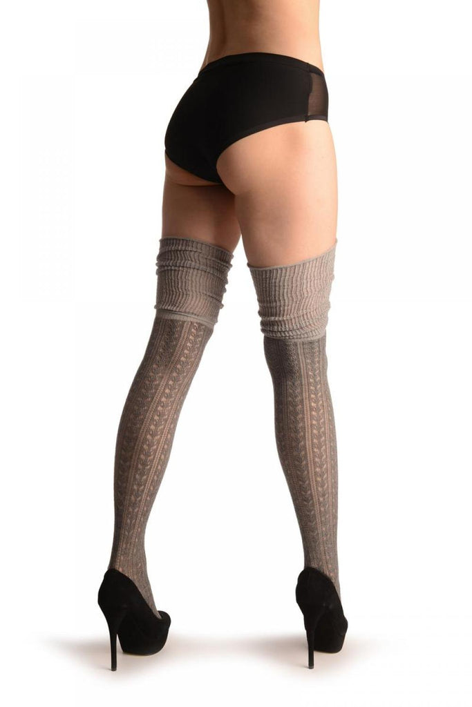 Liss Kiss Grey Crochet Lace With Extended Top - Over The Knee Socks