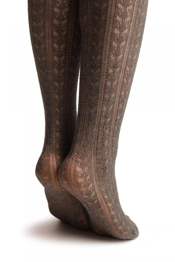 Liss Kiss Grey Crochet Lace With Extended Top - Over The Knee Socks