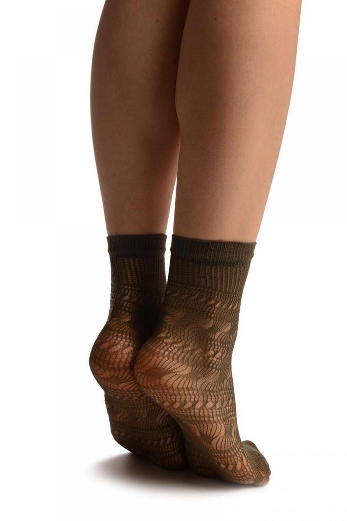 Liss Kiss Grey Crochet Layered Lace Top Ankle High Socks - Socks
