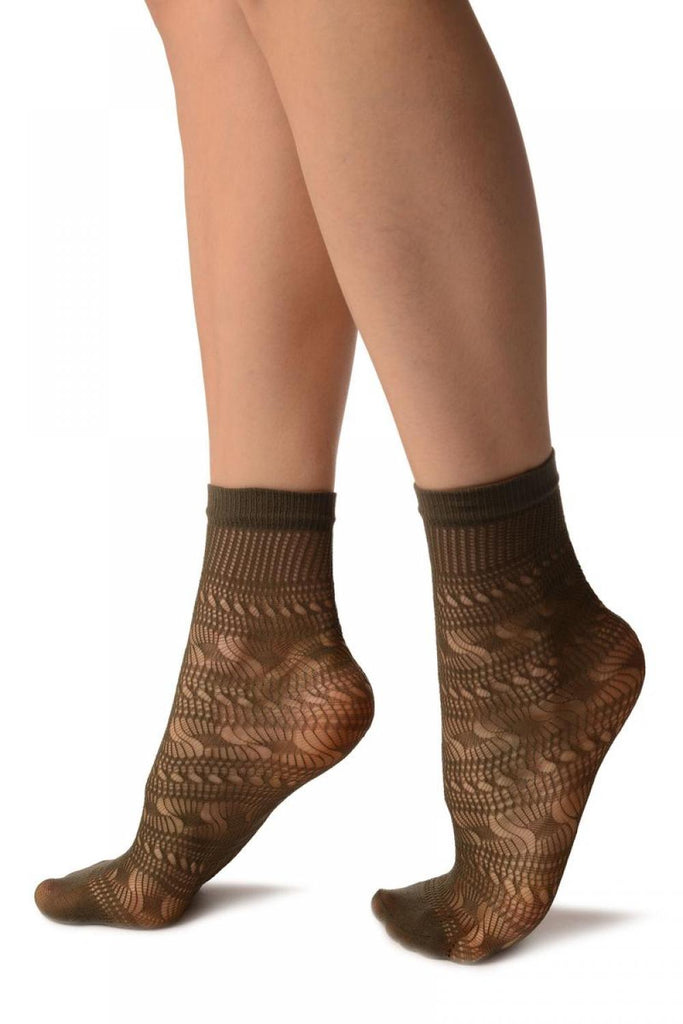 Liss Kiss Grey Crochet Layered Lace Top Ankle High Socks - Socks