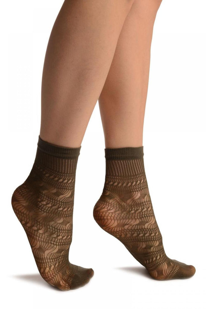 liss kiss Grey Crochet Layered Lace Top Ankle High Socks - Socks