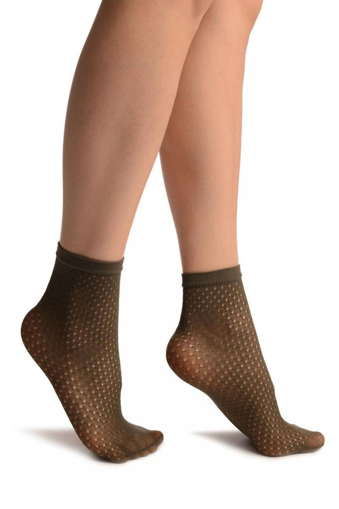 liss kiss Grey Crochet Polka Dots Lace Top Ankle High Socks - Socks