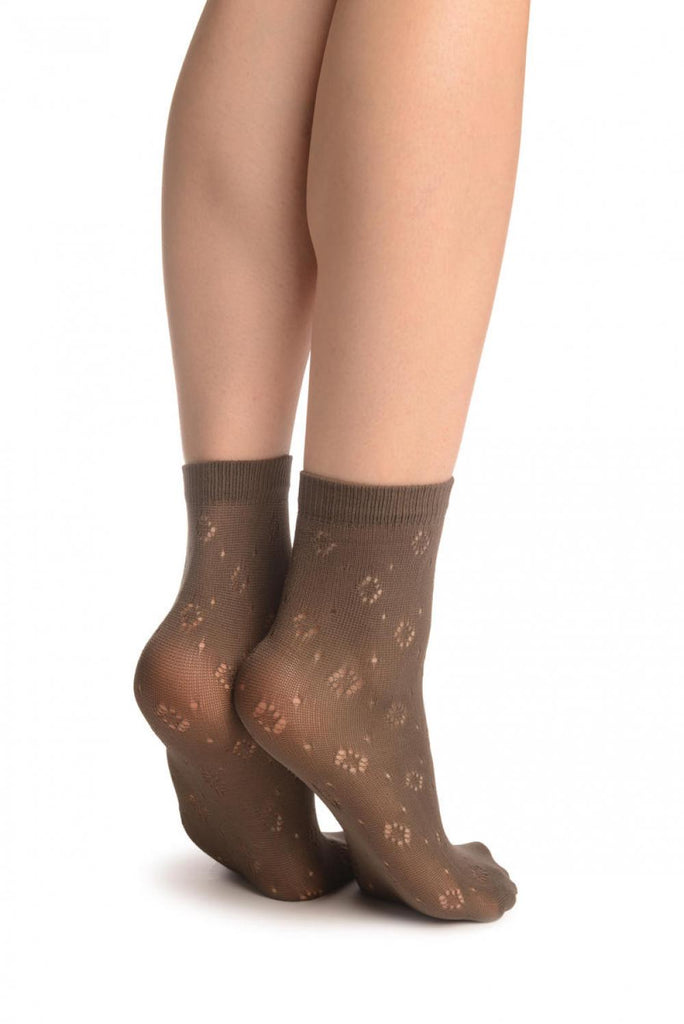 Liss Kiss Grey Crochet Rombs Ankle High Socks - Socks