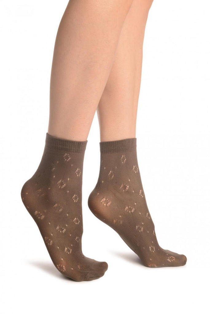 liss kiss Grey Crochet Rombs Ankle High Socks - Socks