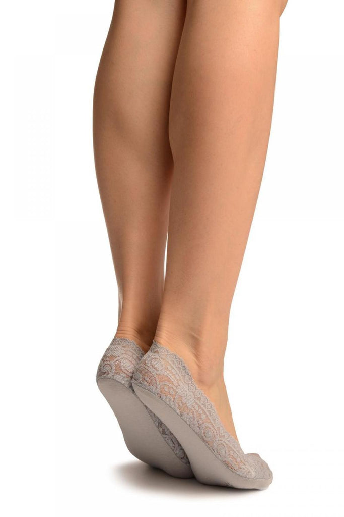 Liss Kiss Grey Daisy Flowers Lace With Silicon Grip & Cotton Sole Footsies - Footsies Socks