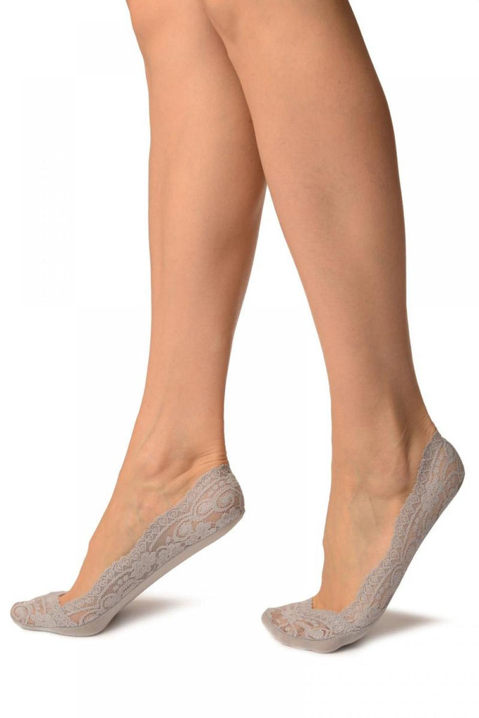 Liss Kiss Grey Daisy Flowers Lace With Silicon Grip & Cotton Sole Footsies - Footsies Socks
