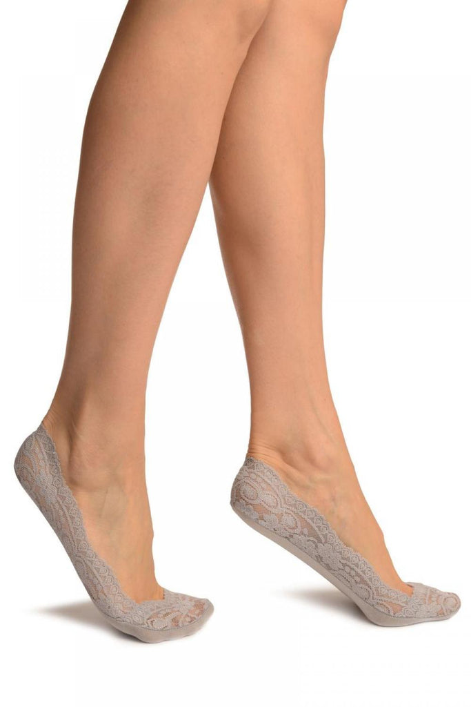 Liss Kiss Grey Daisy Flowers Lace With Silicon Grip & Cotton Sole Footsies - Footsies Socks