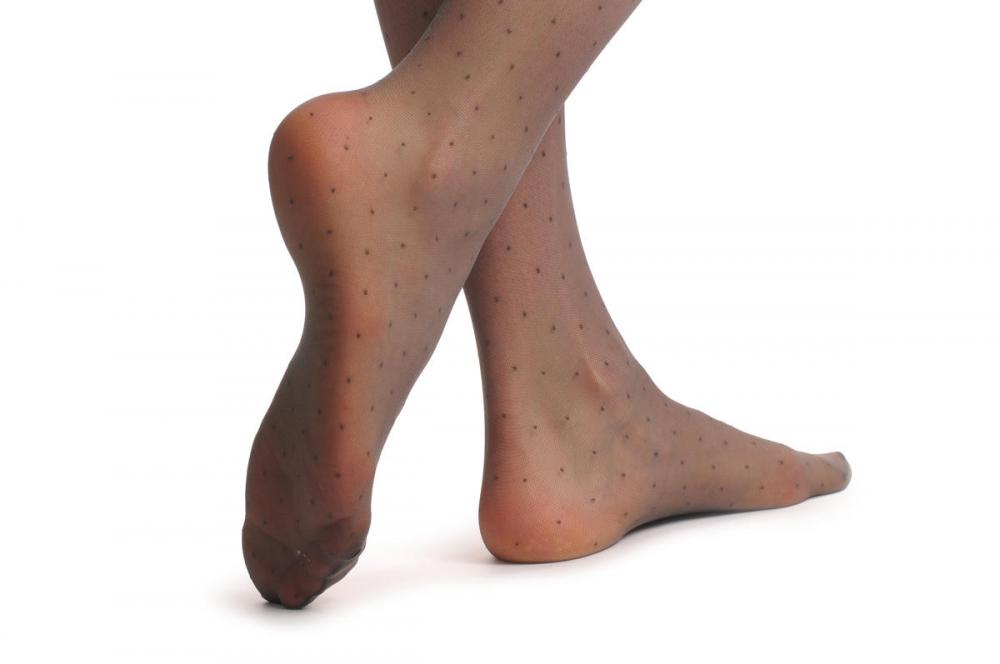 Liss Kiss Grey Dotted With Lace Garter And Top & Grey Ribbon With Bow 20 Den - Tights