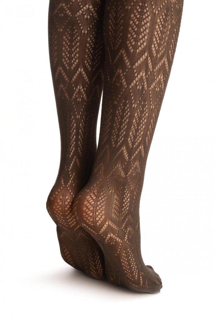 Liss Kiss Grey Double Diamonds Crochet Lace With Elasticated Top - Hold Ups