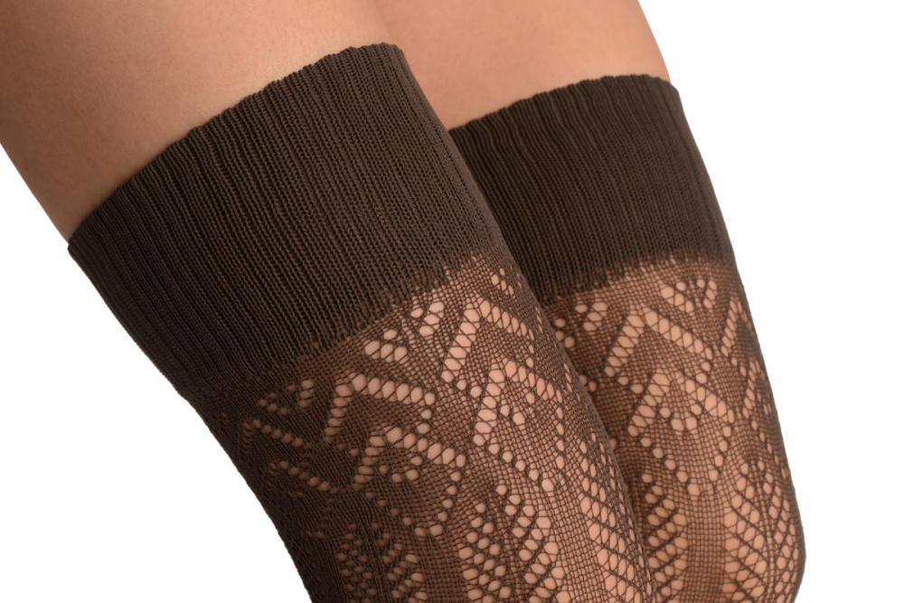 Liss Kiss Grey Double Diamonds Crochet Lace With Elasticated Top - Hold Ups