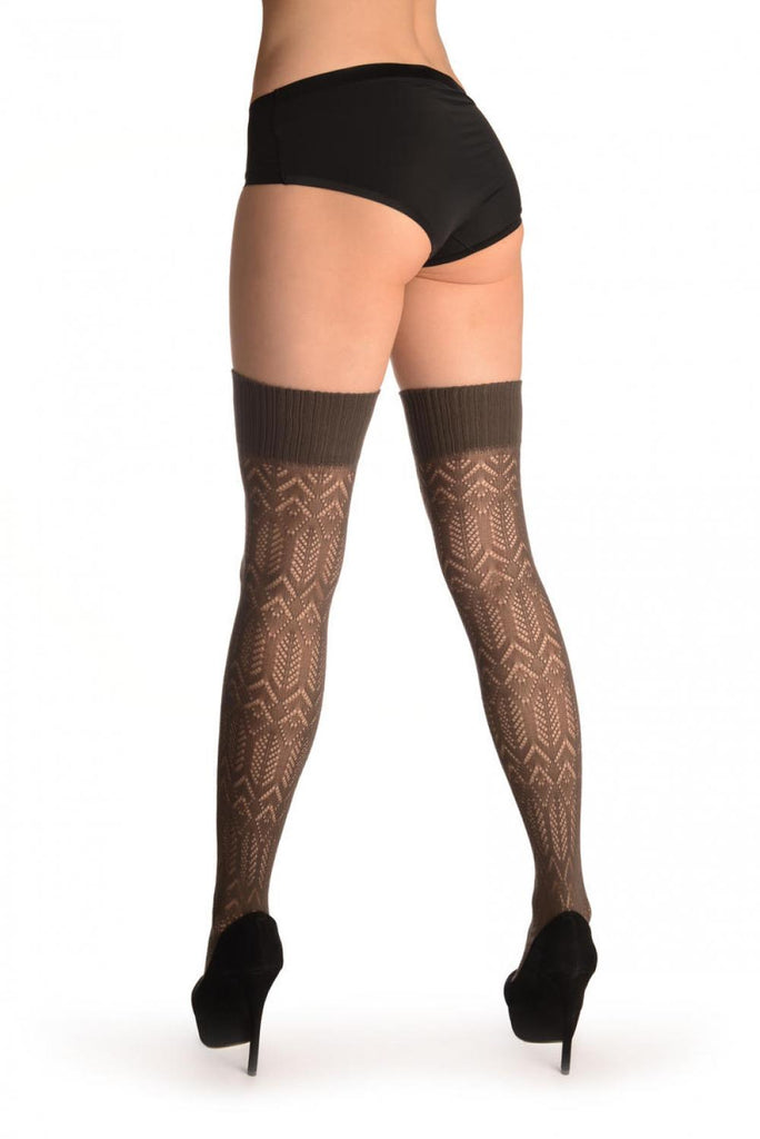Liss Kiss Grey Double Diamonds Crochet Lace With Elasticated Top - Hold Ups
