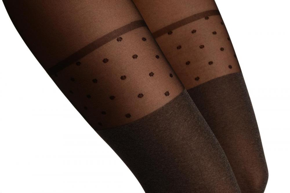 Liss Kiss Grey Faux Stockings With Black Dotted Garter - Tights