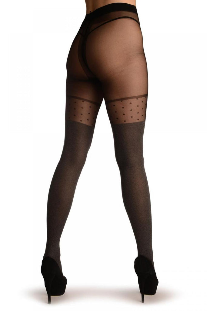 Liss Kiss Grey Faux Stockings With Black Dotted Garter - Tights