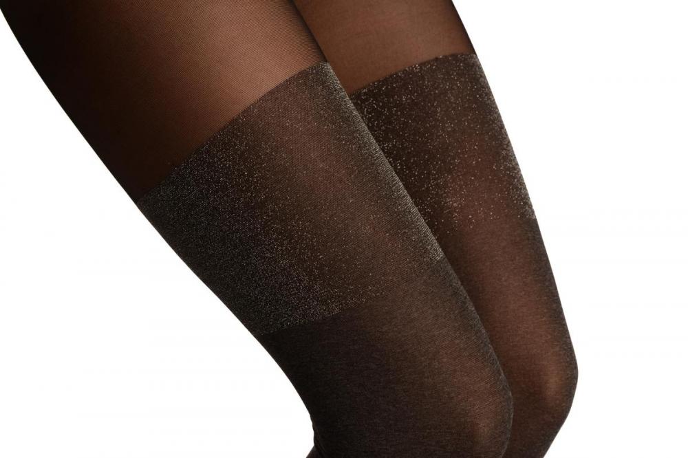 Liss Kiss Grey Faux Stockings With Silver Lurex Top - Tights