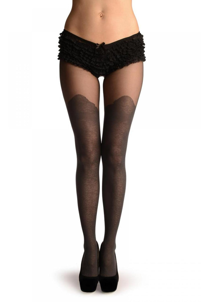 liss kiss Grey Faux Stockings With Vintage Floral Pattern - Tights