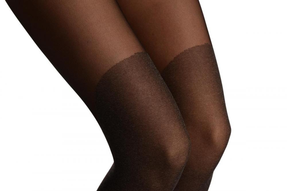 Liss Kiss Grey Faux Stokings With Black Split Cut & Red Back Seam - Tights