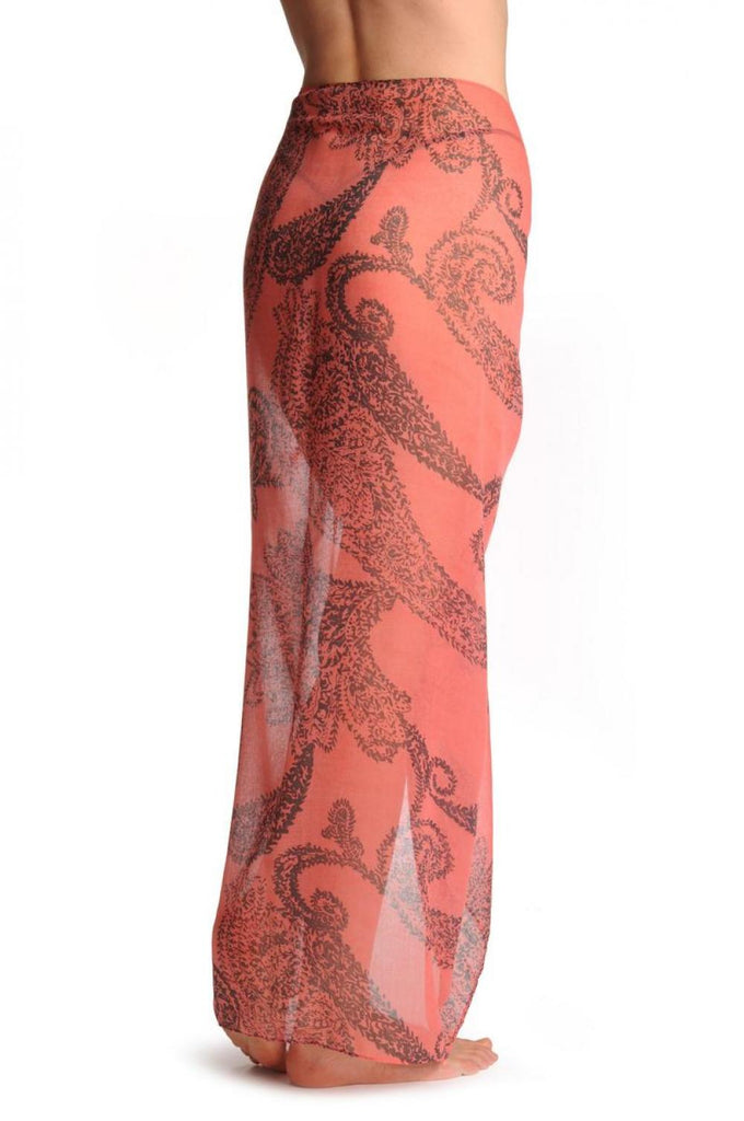 Liss Kiss Grey Fern Leaves On Chestnut Pink Unisex Scarf & Beach Sarong - Scarf