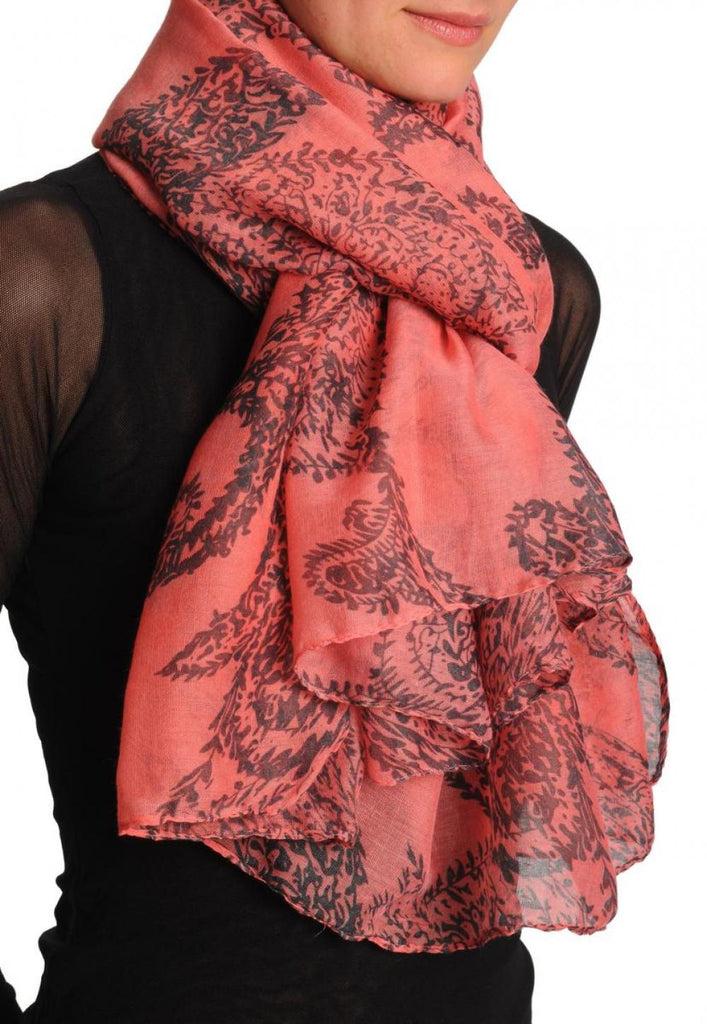 Liss Kiss Grey Fern Leaves On Chestnut Pink Unisex Scarf & Beach Sarong - Scarf