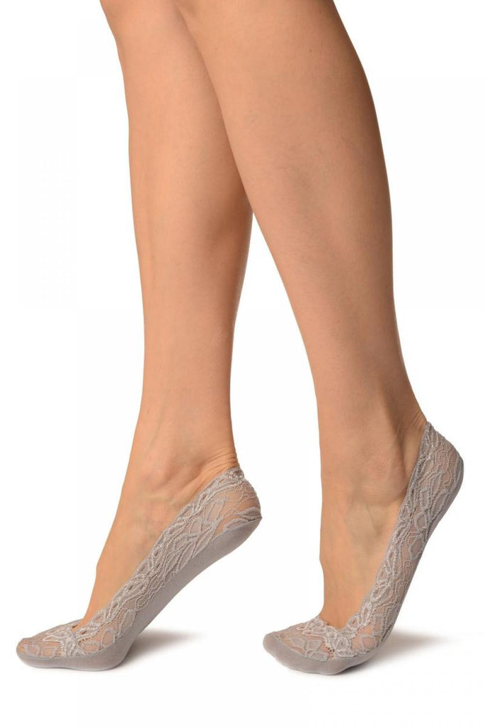 Liss Kiss Grey Flower Petals Lace With Silicon Grip & Cotton Sole Footsies - Footsies Socks