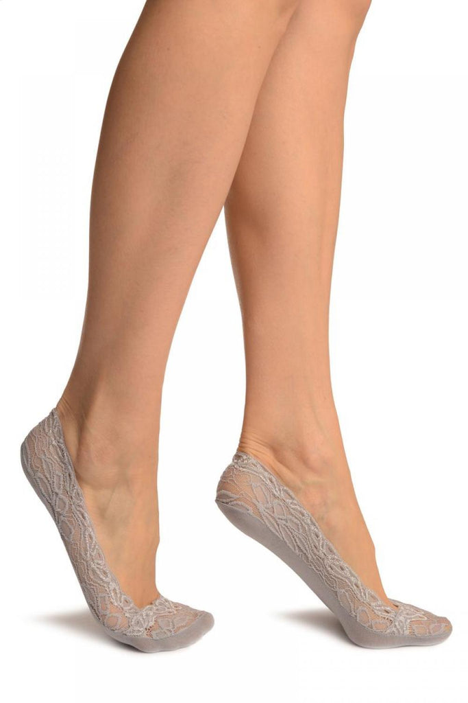liss kiss Grey Flower Petals Lace With Silicon Grip & Cotton Sole Footsies - Footsies Socks