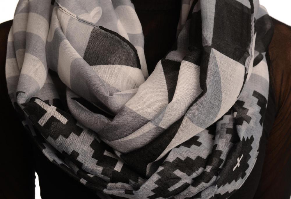 Liss Kiss Grey Geometrical Pattern Mix Snood Scarf - Snood