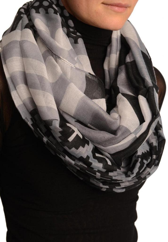 Liss Kiss Grey Geometrical Pattern Mix Snood Scarf - Snood