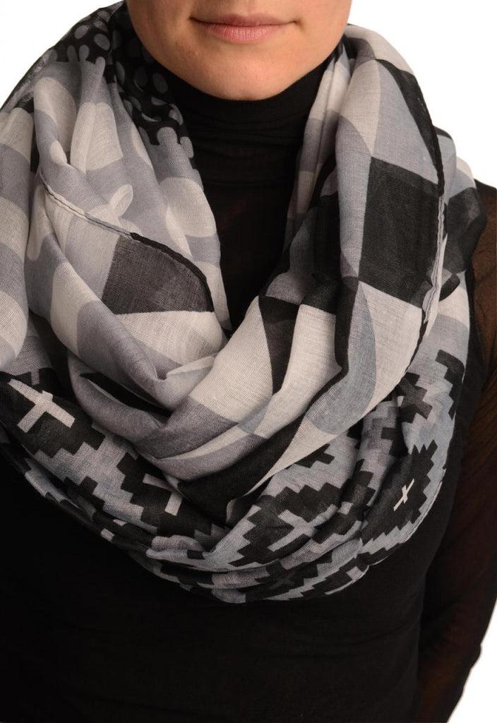 liss kiss Grey Geometrical Pattern Mix Snood Scarf - Snood