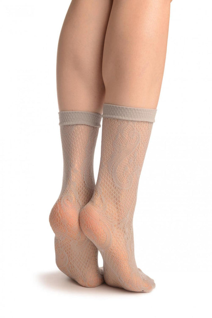 Liss Kiss Grey Gladiolus Flowers Ankle High Socks - Socks