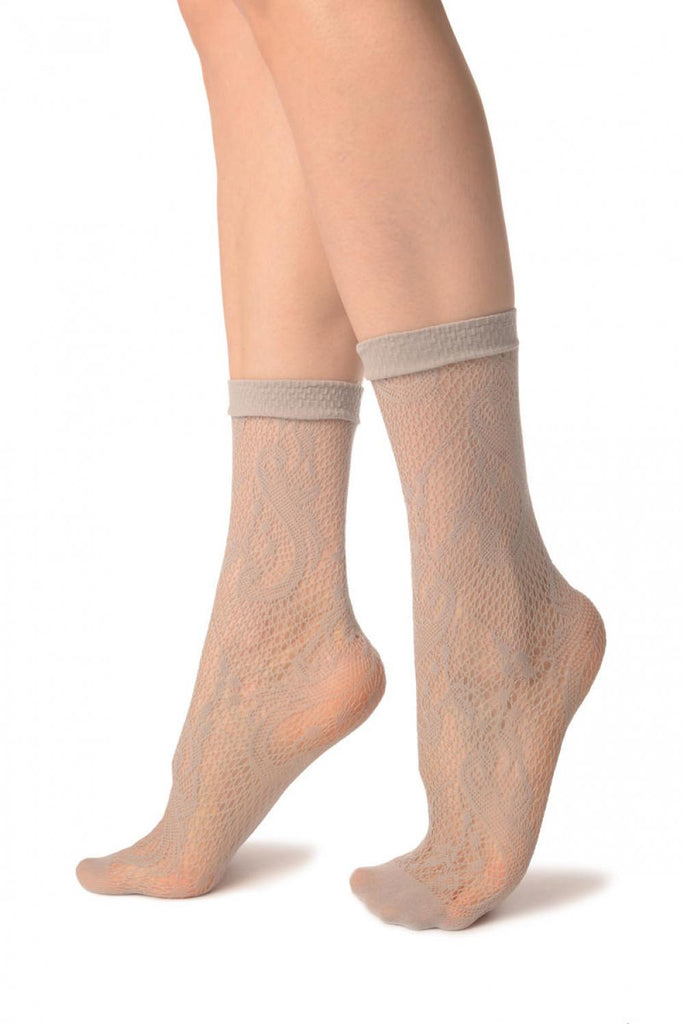 Liss Kiss Grey Gladiolus Flowers Ankle High Socks - Socks