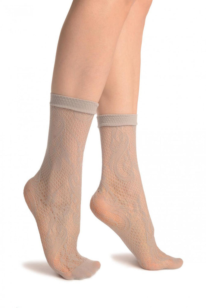 liss kiss Grey Gladiolus Flowers Ankle High Socks - Socks