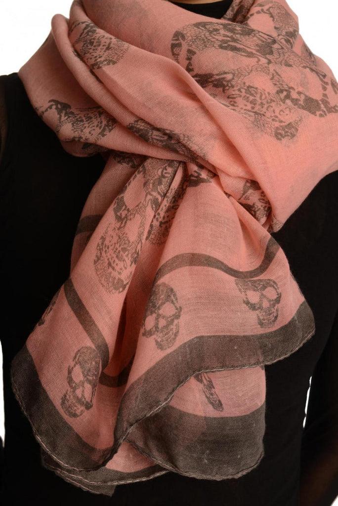 Liss Kiss Grey Lace Skulls On Pink Unisex Scarf & Beach Sarong - Scarf