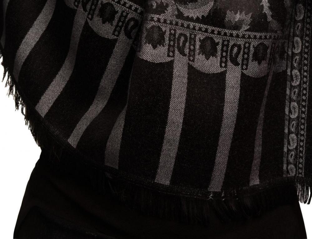 Liss Kiss Grey Large Paisley On Black Pashmina Feel - Scarf