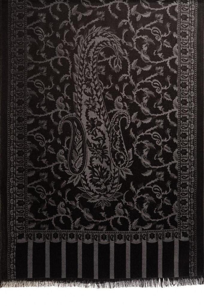Liss Kiss Grey Large Paisley On Black Pashmina Feel - Scarf
