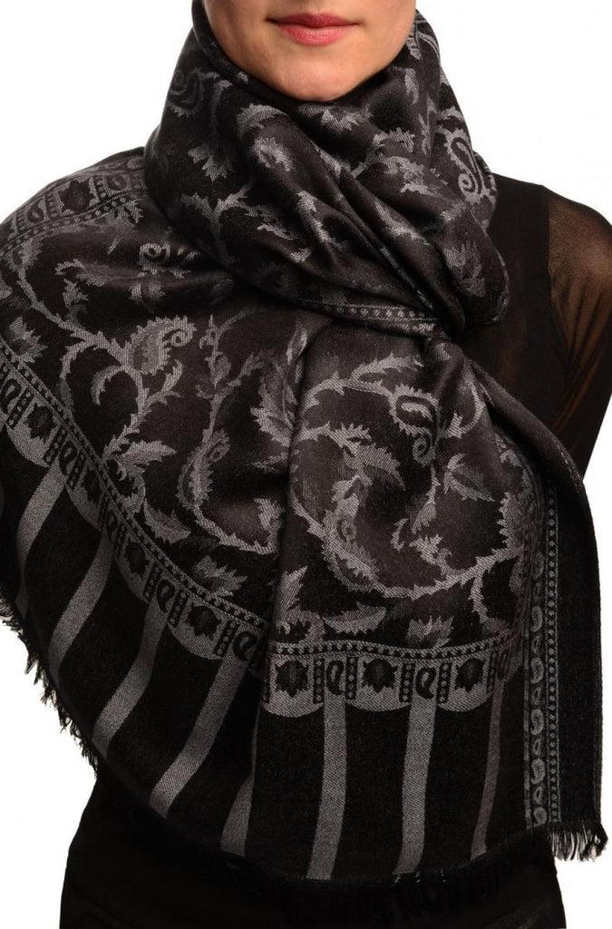 liss kiss Grey Large Paisley On Black Pashmina Feel - Scarf