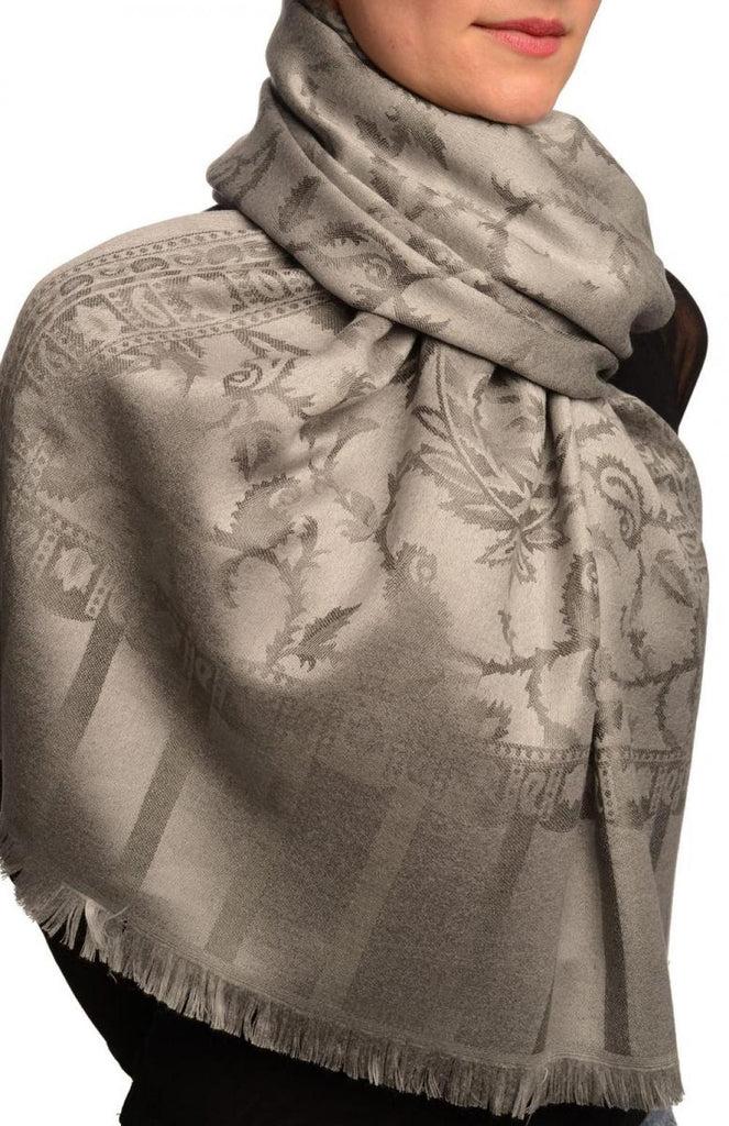 Liss Kiss Grey Large Paisley On Grey Pashmina Feel - Scarf
