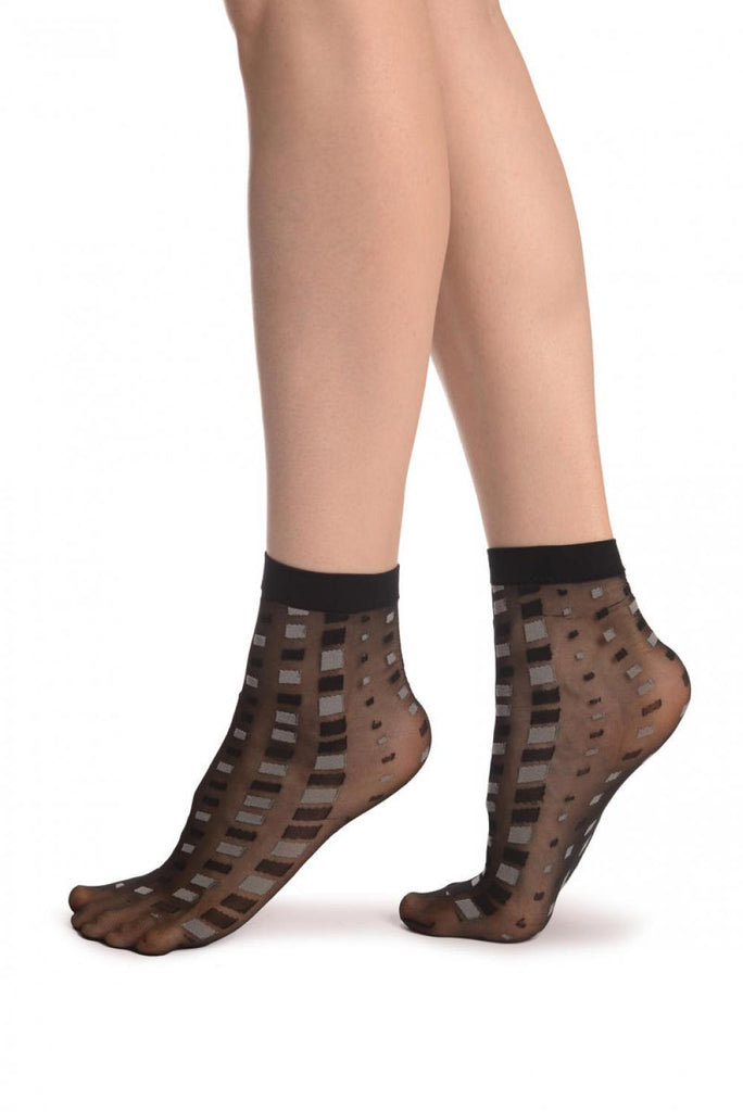 Liss Kiss Grey Mosaic On Black 20 Den Socks Ankle High - Socks