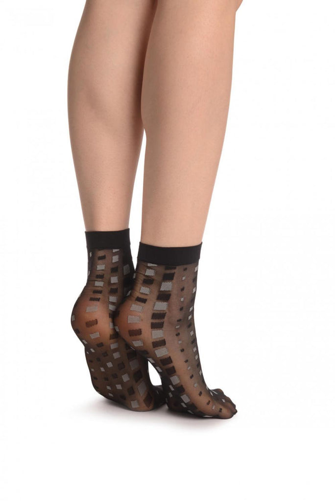 Liss Kiss Grey Mosaic On Black 20 Den Socks Ankle High - Socks
