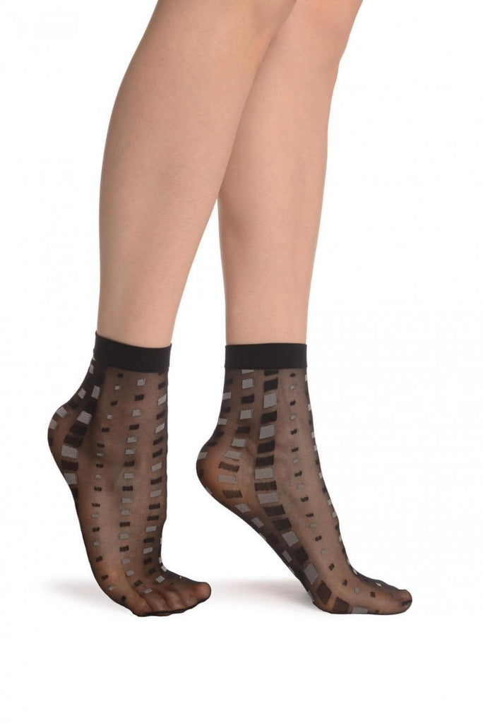 liss kiss Grey Mosaic On Black 20 Den Socks Ankle High - Socks