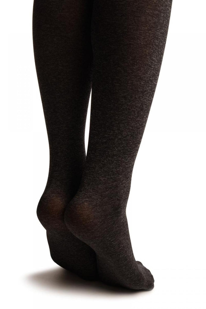 Liss Kiss Grey Opaque Faux Stockings With Black Top Tights - Tights