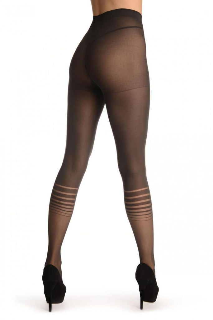 Liss Kiss Grey Opaque With Stripped Transparent Socks - Tights