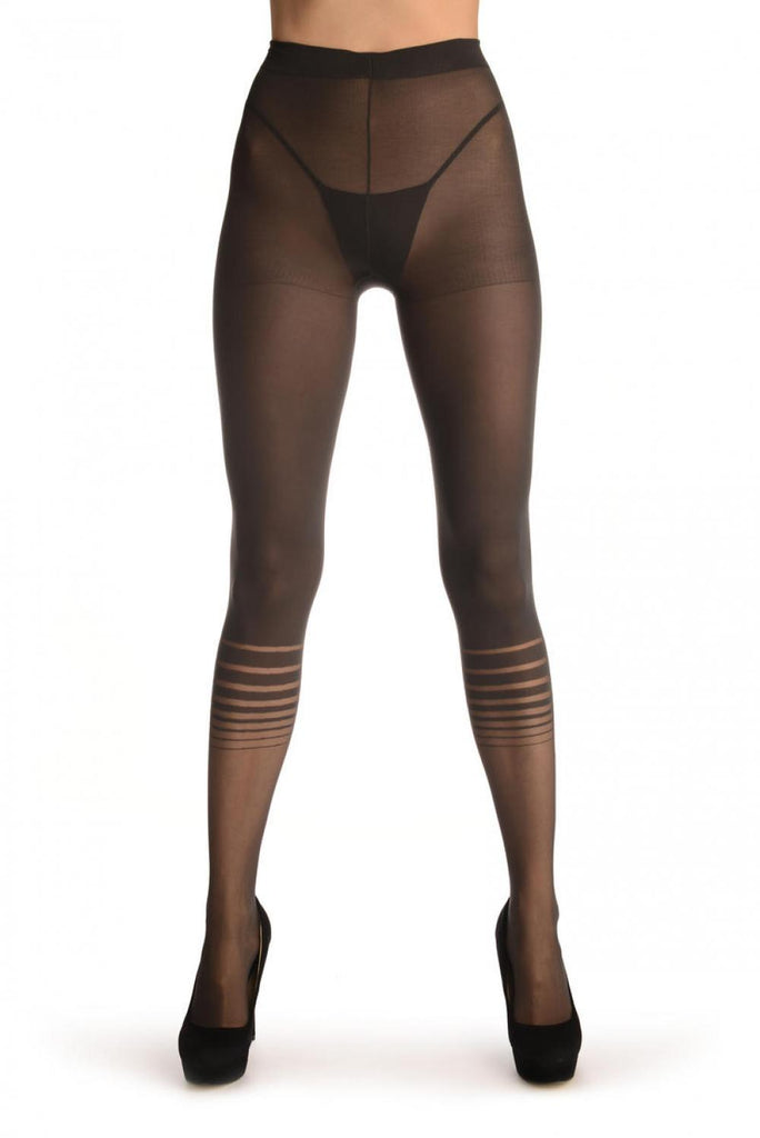Liss Kiss Grey Opaque With Stripped Transparent Socks - Tights