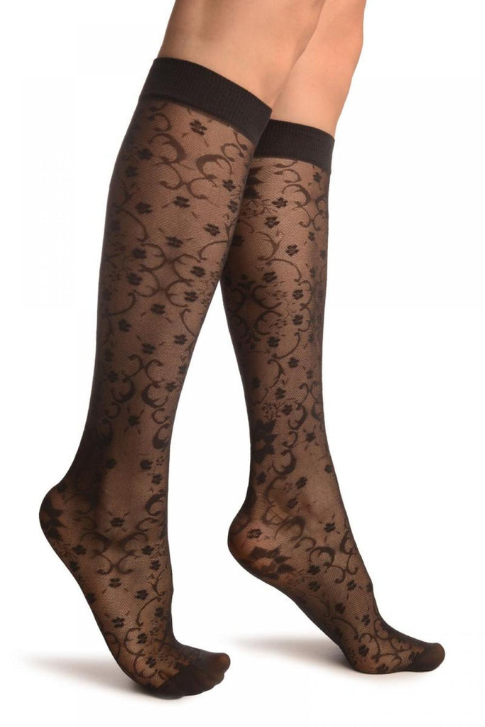 liss kiss Grey Orchids On Lace Socks Knee High - Socks