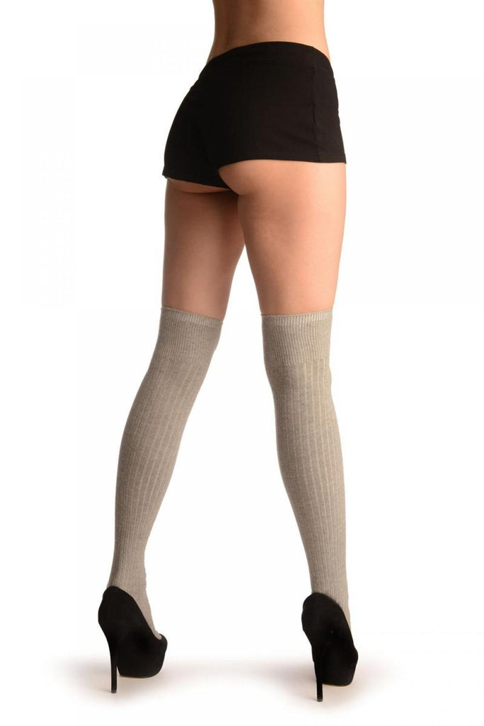 Liss Kiss Grey Pinstripes Merino Wool Blend - Over The Knee Socks