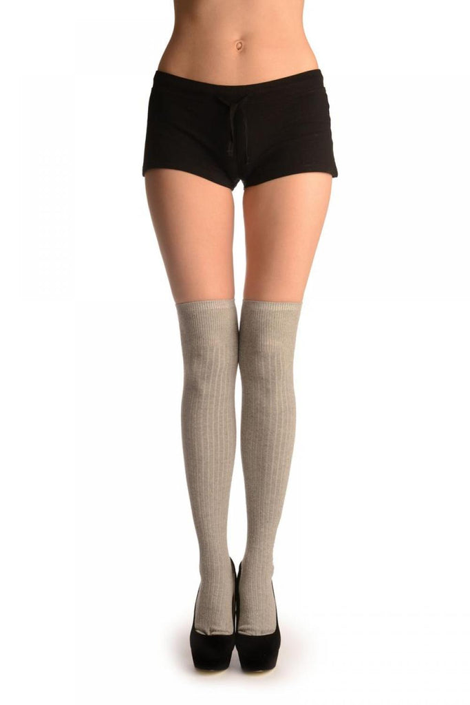 Liss Kiss Grey Pinstripes Merino Wool Blend - Over The Knee Socks
