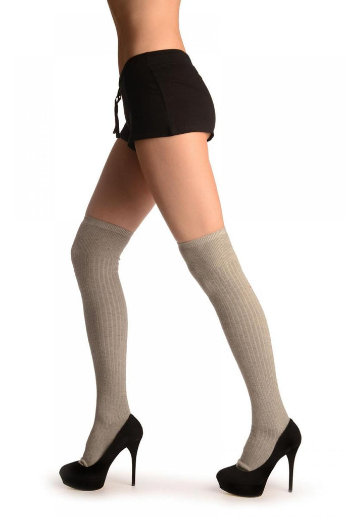 Liss Kiss Grey Pinstripes Merino Wool Blend - Over The Knee Socks