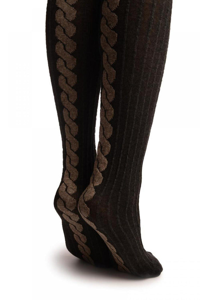 Liss Kiss Grey Plait Seam On Woven Stripes Grey - Over The Knee Socks