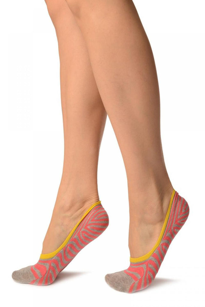 Liss Kiss Grey & Red Stripes Cotton Footsies - Footsies Socks