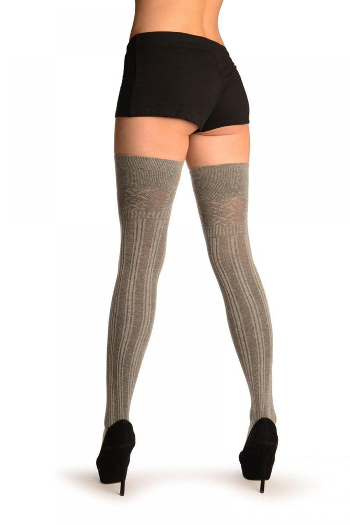 Liss Kiss Grey Ribbed (Winter) Over The Knee - Over The Knee Socks