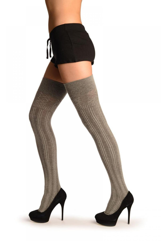 Liss Kiss Grey Ribbed (Winter) Over The Knee - Over The Knee Socks